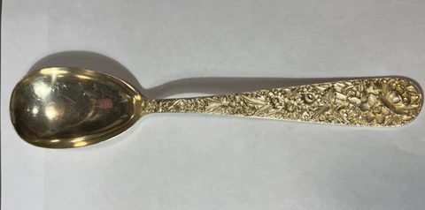 KIRK REPOUSSE ANTIQUE ART NOUVEAU Sterling Silver Serving Spoon 9 1/2"~~Monogram Cover