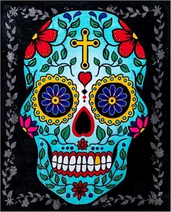 Hipfree Day of the Dead Sugar Skull Plush Throw Blanket 50" x 60" - Picture 1 of 5