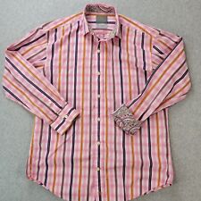 Thomas Dean Button Up Shirt Paisley Cuffs Pink Striped Womens Large 14/16