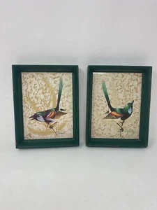 2er Set 1960’s Mission Hand Print of California Framed Bird Prints by Bunnell - Bild 1 von 11