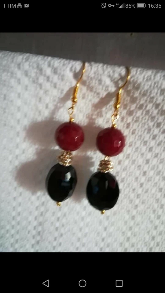 Orecchini donna artigianali Agata e argento tibetano pendenti - Immagine 1 di 1