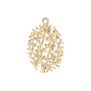 Dijes pendientes de latón chapado en oro micro pavé circonita cúbica hoja ovalada hágalo usted mismo - Imagen 1 de 4