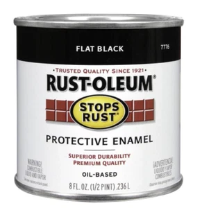 Rust-Oleum Protective Enamel Flat Black Interior/Exterior Paint. 1/2 Pint, 8 Ozs - Picture 1 of 1