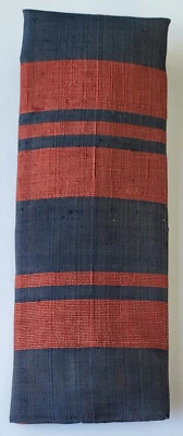 VTG SQUARE TIP TIE NUBBY RAW THAI SILK TEXTURE CHARCOAL GREY CINNABAR STRIPES - Image 1 of 3