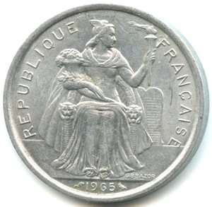 Polynésie françasie 5 francs aluminium 1965 de qualité n°323 - Foto 1 di 2