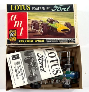 vtg Car Toy AMT Ford Lotus Model BOX partial built PARTS repair Checker Flag - Picture 1 of 12
