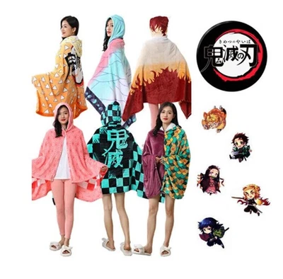 Anime Demon Slayer Cloak Cosplay Blanket Tanjirou Zenitsu Giyuu Hooded Cloak UK