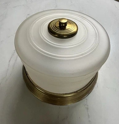 1930s Moe Light Chrome Milk Glass Art Deco Flush Mount Light Fixture 7-5/8” wide - Image 1 of 2