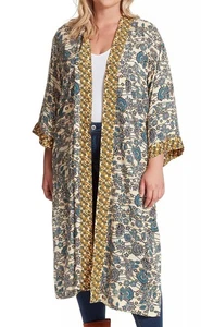 Giacca spolverino kimono aperto davanti blu oro floreale JESSICA SIMPSON M - Foto 1 di 6