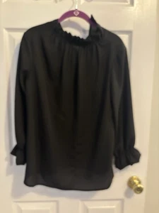 Ruffleneckt Top Black With Button Closing Carole Christian S - Picture 1 of 4