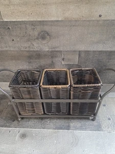 Rattan/Metal 3 Basket Divider.  Make-up Brush Holder, Decor - Picture 1 of 6