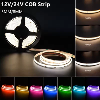 COB LED Streifen Lichtband 12V 24V Stripe Lichterkette Selbstklebend WW/NW/CW 5M - Bild 1 von 4