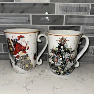 Williams-Sonoma "Twas the Night Before Christmas" Coffee Mugs-Santa & Train/Tree - Picture 1 of 16