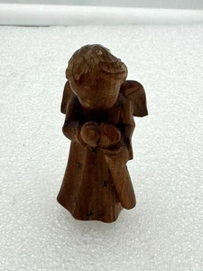 Small Hand Carved Wood Angel Figurine 3 Inch - Picture 1 of 7
