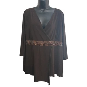 Fashion Bug Shirt 22/24 Brown Wrap Top with Sequin Detail Y2K Vintage Night Out - Picture 1 of 13