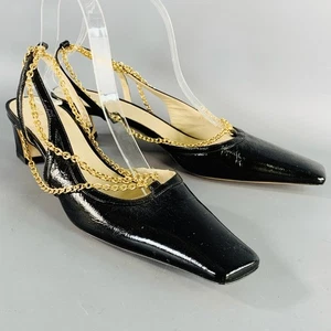 Khaite Größe 9,5 Marfa schwarz gold Leder Knitter Kette Slingback Pumps - Bild 1 von 8