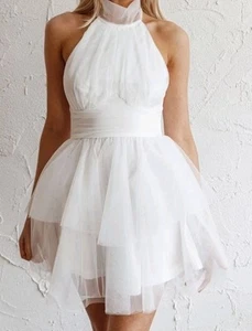 Hello Molly Neckholder Tüll Minikleid Große 8 Braut Hochzeit Party Neu mit Etikett - Bild 1 von 11