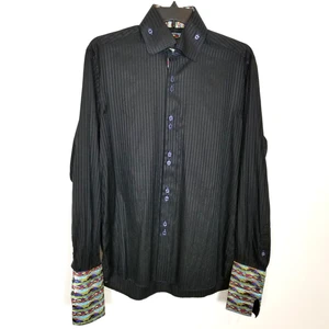 COOGI Classic Long Sleeve Button Up Shirt Men Sz XL 17 Black Colorfull Cuffs - Picture 1 of 11