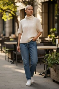 Damenpullover St. John Sport Marie cremefarben großer Rollkragen Kurzarm SAUBER - Bild 1 von 12