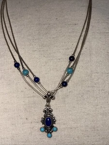 Southwestern Silver Lapis Lazuli and Turquoise Necklace sterling silver - Picture 1 of 9