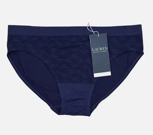 Lauren Ralph Lauren Women's Monogram Mesh Jacquard Bikini Brief Underwear Navy M - Picture 1 of 3