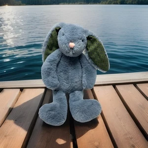 Blue Gray Baby Bunny Rabbit Green Ears Polka Dots Plush Lovey Manhattan Toys 14" - Picture 1 of 10