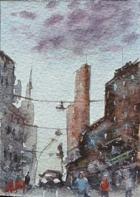 Pintura Acuarela ACEO ORIGINAL "Escena Urbana"  Foto 1 de 4