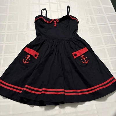 Hell Bunny Vixen Dress Women’s Or Junior Small Black Red Sailor Rockabilly - Image 1 of 4