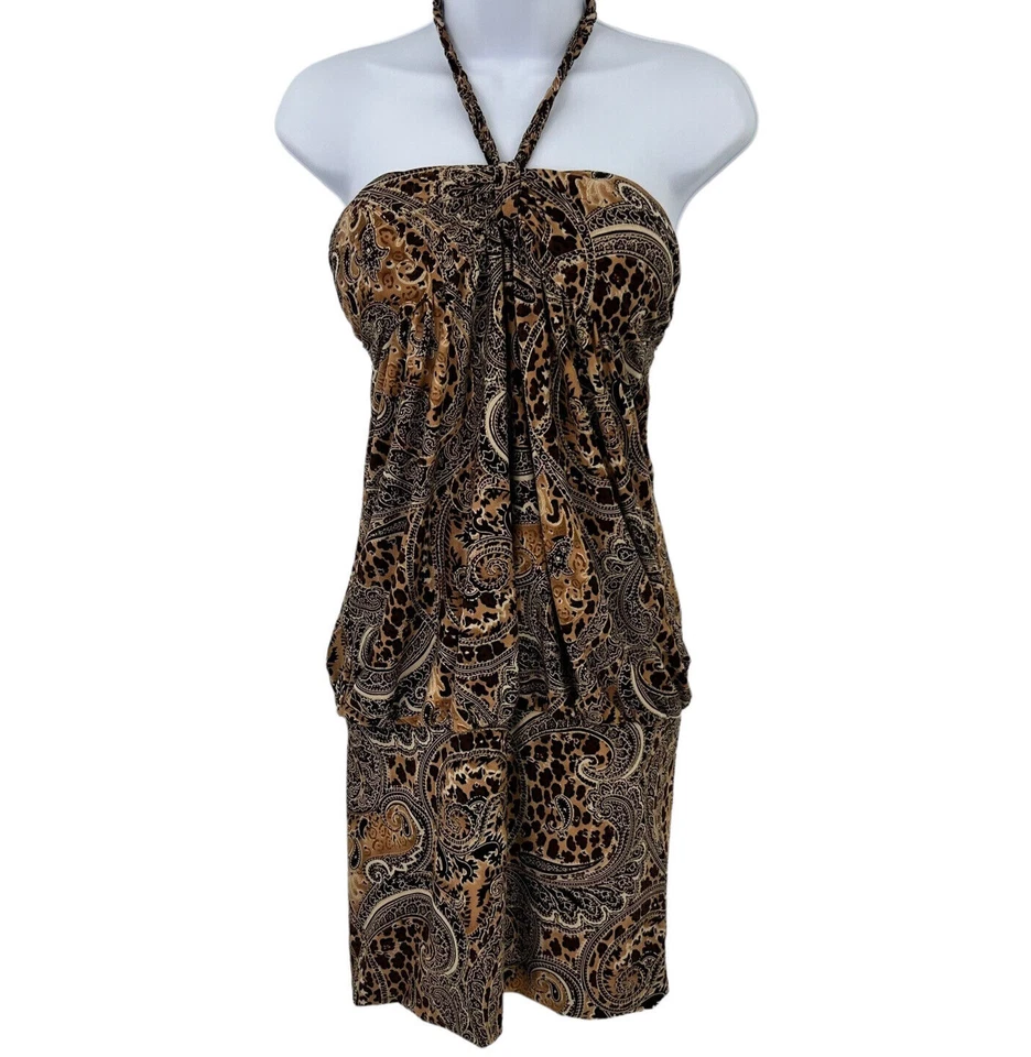 Vestido halter vintage años 90 Y2K para mujer talla M cachemira animal estampado mixto Foto 1 de 4