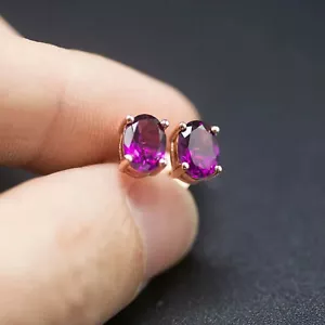 2.90CT Created Oval Cut Purple Amethyst Women Stud Earrings 14K Rose Gold Finish - Picture 1 of 7