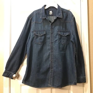 Route 66 XL Blue Wash Western Style Button Front Denim Shirt Mens Front Pockets - Picture 1 of 12