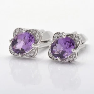925 Sterling Silver Natural Oval Cut Amethyst American Diamond Men's Cufflinks - Picture 1 of 3