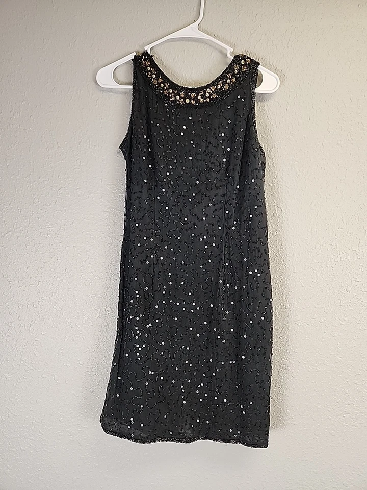 复古 Stenay 黑色串珠亮片鸡尾酒礼服,尺寸 N/A — 第 1/4 张图片