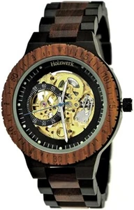 Reloj automático de madera DASSEL para mujer y hombre de madera en negro, oro y marrón - Imagen 1 de 7