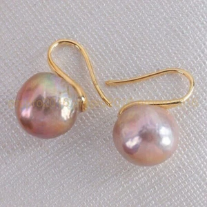 Natürliche Südsee Rosa Lila Barock Perle Haken Baumeln Ohrringe 11-12mm - Picture 1 of 7