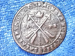 SWEDEN: 1628 LARGE RARE COPPER ORE COIN! VERY GOOD CONDITION SATER MINT (KM 115) - Picture 1 of 8