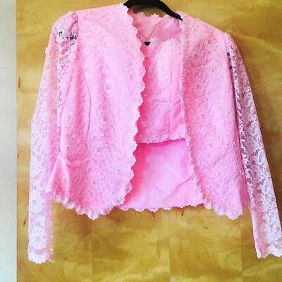 CORSÉ VINTAGE CON CHAQUETA ROSA ENCAJE Y LENTEJUELAS - HECHO A MANO - ÚNICO EN SU CLASE PETITE Foto 1 de 4
