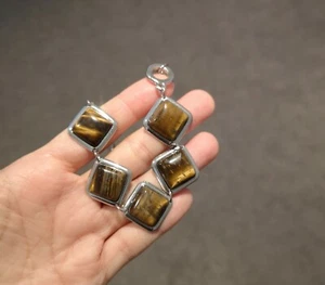 Gemstones Tiger Eye Five stones Bracelet Fashion Jewellery in Stainless steel - Picture 1 of 3
