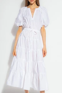 ULLA JOHNSON White Olina Cotton V Neck Short Sleeve Midi Dress 6 $450 - Picture 1 of 9