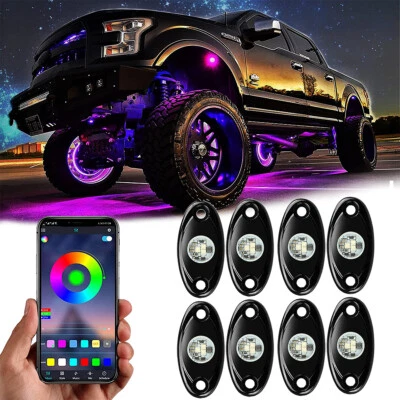 Luz de roca LED RGB 8 cápsulas para Jeep camión todoterreno ATV UTV barco debajo de la carrocería resplandor Foto 1 de 4