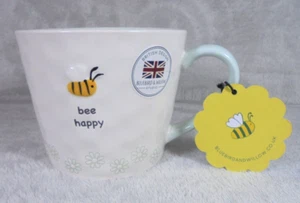 Bluebird and Willow "Bee Happy" Coffee Mug Cup Stoneware British Design Bee NEW - Picture 1 of 13