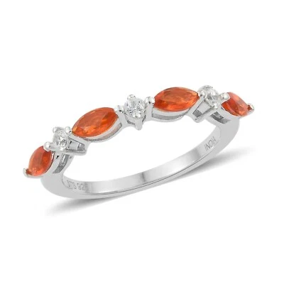 Natural Fire Opal, Zircon Platinum Over Sterling Silver Ring (Size 9) 0.44 ctw - Image 1 of 4