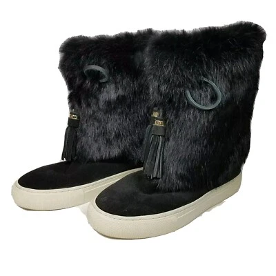 Tory Burch women boots black rabbit Fur Cuff Suede rubber outsole Anjelica sz 6 - Image 1 of 4