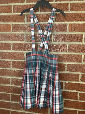 Falda con tirantes vintage para niñas verde a cuadros de vacaciones 6 Foto 1 de 4