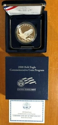 2008-P Bald Eagle Commemorative Proof Silver Dollar With Original Box & COA - Image 1 of 3