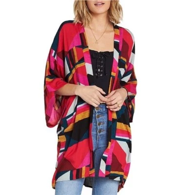 Billabong Women's Precious Stone Multi Color Rayon Kimono Cardigan Medium New - Image 1 of 4