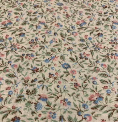 Allover Dainty Floral Fabric By Fabri-Quilt Pink Blue Green On Soft White 1+Yds - Image 1 of 4
