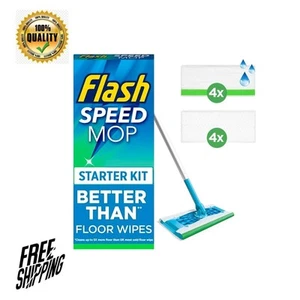 Flash Speedmop Floor Cleaner Starter Kit, Fast Easy & Hygienic 1 Handle + 4 Wet - Picture 1 of 7