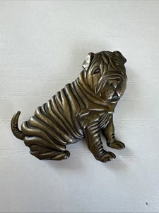 Vintage Hund Shar Pei JJ JONETTE Messing Brosche Anstecknadel signiert 1986 Sharpei Falten Welpe - Bild 1 von 2