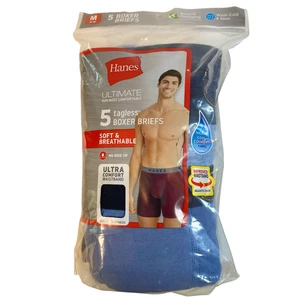 Hanes Mens Medium Boxer Briefs 5-Pack Ultimate Comfort Flex No Ride Up New Blue - Picture 1 of 13